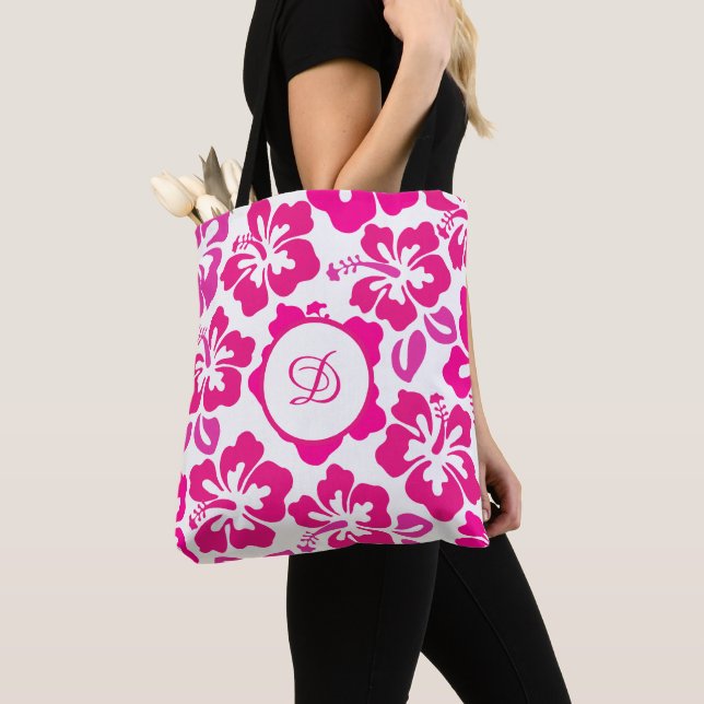 Tote Bag fleur d'hibiscus tropical hawaii rose (De près)