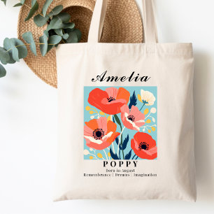 Tote Bag Fleur du mois de naissance d'août Poppy Shopping L