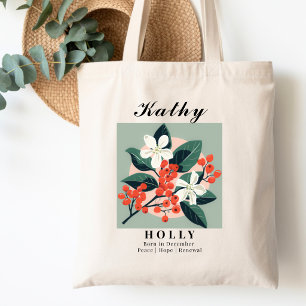 Tote Bag Fleur du mois de naissance de décembre Holly verte