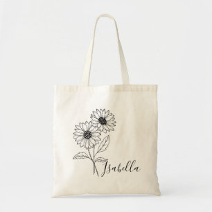 Tote Bag Fleur du mois de naissance personnalisée avec nom