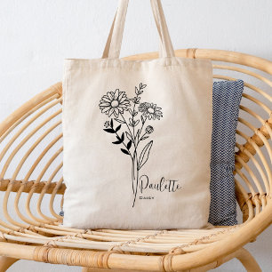 Tote Bag Fleur du mois de naissance personnalisée Boho d'av