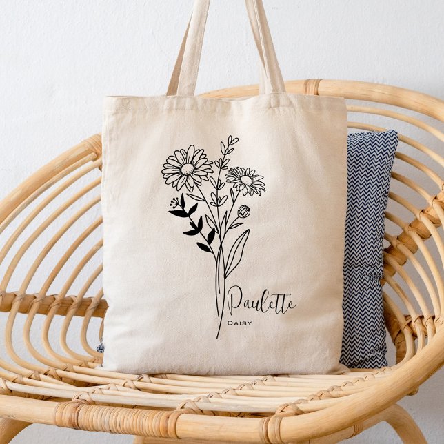 Tote Bag Fleur du mois de naissance personnalisée Boho d'av (Créateur téléchargé)