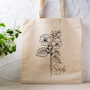 Tote Bag Fleur du mois de naissance personnalisée Février B