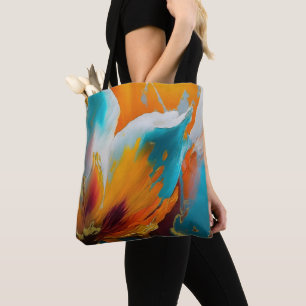 Tote Bag Fleur en orange et sarcelle