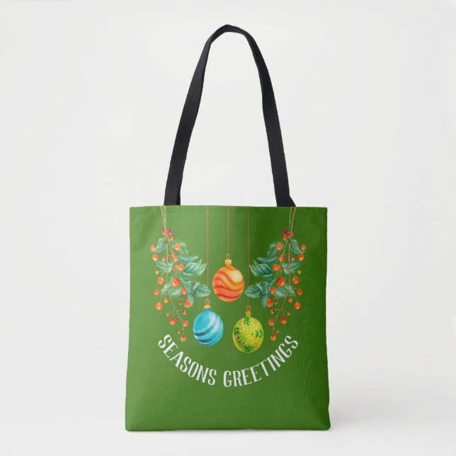 Tote Bag Fleur Et Ornements De Noël (Devant)