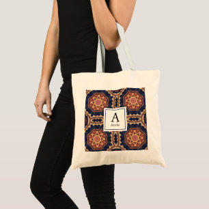 Tote Bag Fleur fantaisie et formes étoiles Motif Monogramme