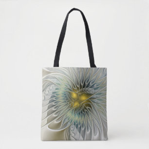 Tote Bag Fleur Fantastique Argent Doré Art Fractal Abstrait