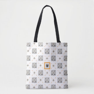 Tote Bag Fleur fleurie dessinée à la main avec monogramme