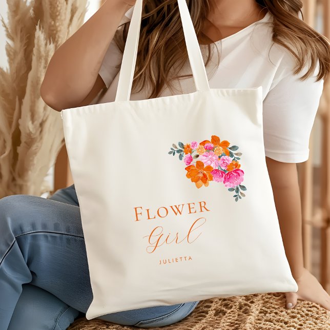 Tote Bag Fleur florale rose vif Fille Nom Mariage (Créateur téléchargé)