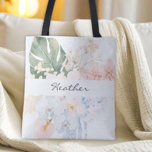 Tote Bag Fleur Florale Tropicale à l'Aquarelle Monogrammée