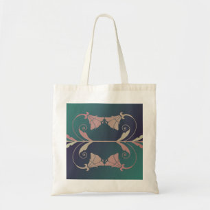 Tote Bag Fleur fuschia Art nouveau rose bleu vert élégant