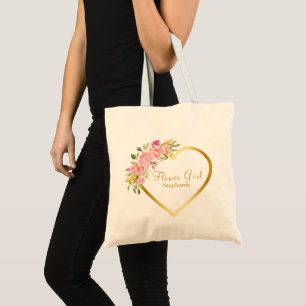 Tote Bag Fleur Gold Heart Rose Floral Mariage