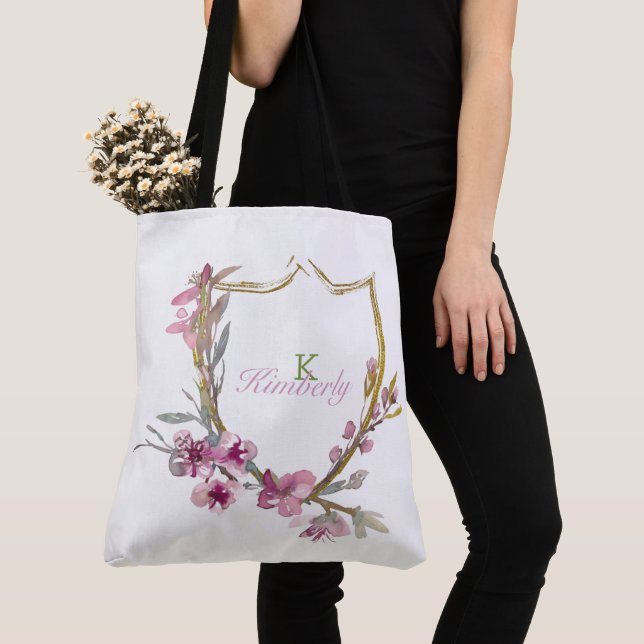 Tote Bag Fleur initiale de monogramme de nom de fleur de ce (De près)