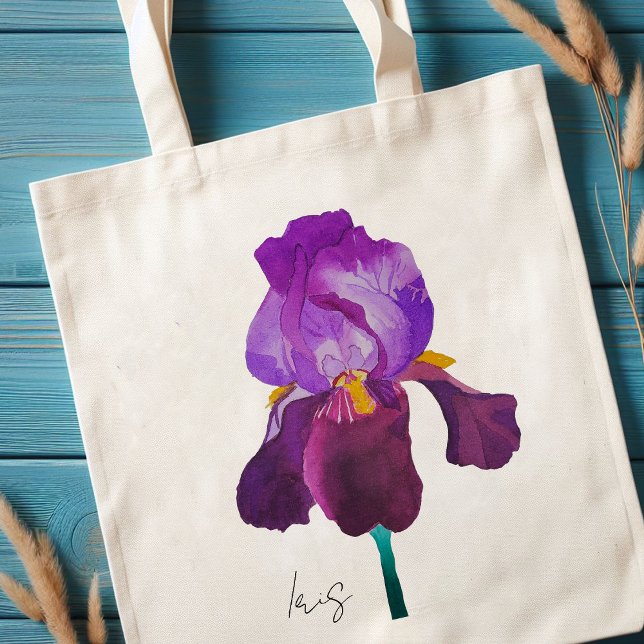Tote bag fleur iris violet aquarelle (Tote bag fleur iris violette aquarelle)