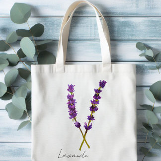 Tote bag fleur lavande violet aquarelle