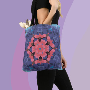 Tote Bag Fleur Mandala rétro bleu et rose