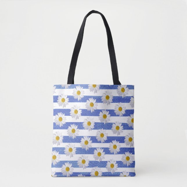 Tote Bag fleur marguerite blanche sur bande aquarelle (Devant)