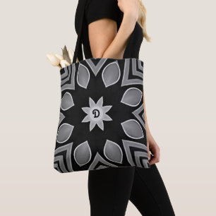 Tote Bag Fleur noire, grise et blanche