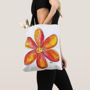 Tote Bag Fleur orange et jaune fantaisiste colorée