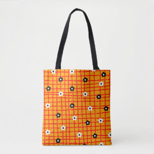 Tote Bag Fleur Orange rouge Chèque Motif Vibrant