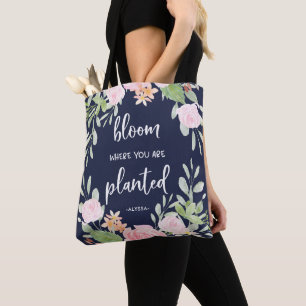 Tote Bag Fleur où vous êtes typographie florale plantée de