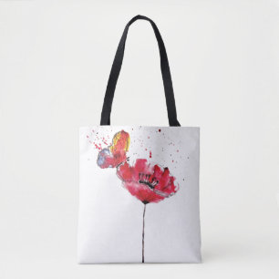 Tote Bag Fleur peinte stylisée de pavot d'aquarelle