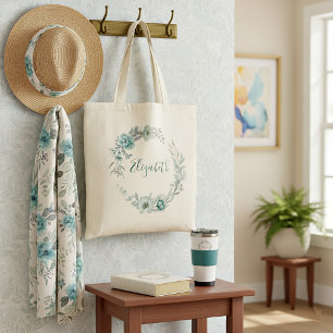 Tote Bag Fleur personnalisée vert de mer