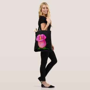 Tote Bag Fleur rose Arrière - plan noir