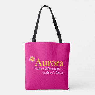 Tote Bag Fleur rose nom personnalisé Aurora et significatio