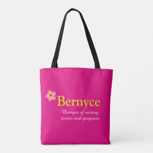 Tote Bag Fleur rose personnalisée Nom Bernyce signifiant