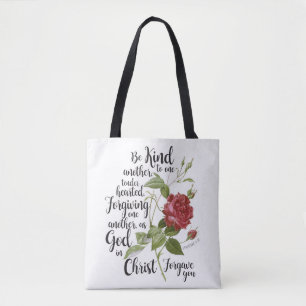 Tote Bag Fleur Rose vintage illustrée par un verset bibliqu