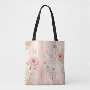 Tote Bag Fleur rose vintage sur Arrière - plan rose rayé (1