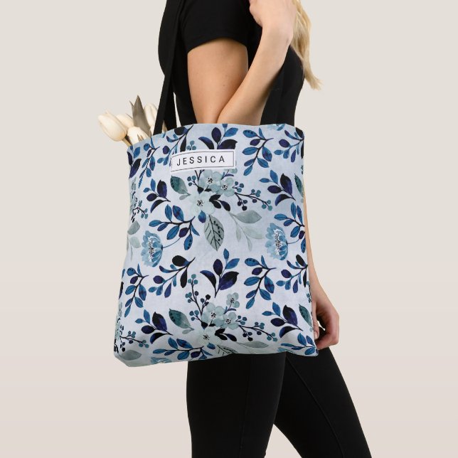 Tote Bag Fleur sauvage bleu personnalisé (De près)
