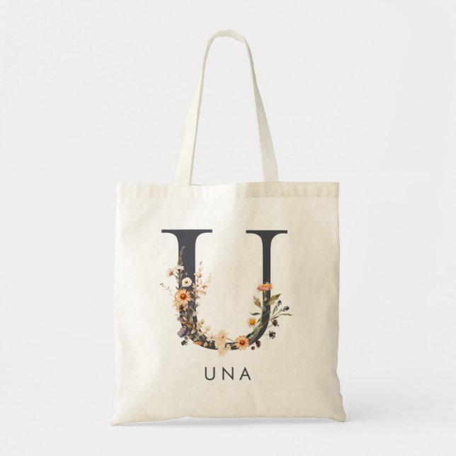 Tote Bag Fleur sauvage bohème Monogram U (Devant)