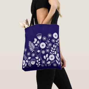 Tote Bag Fleur sauvage Boho violet et blanc
