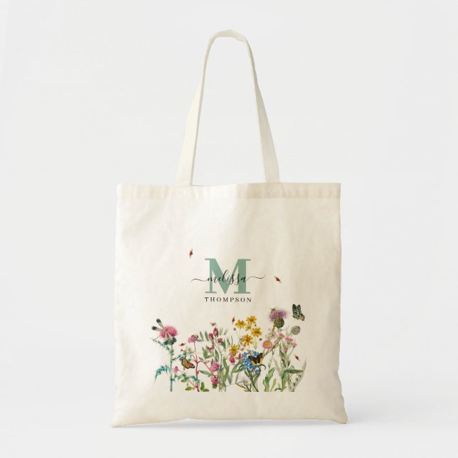 Tote Bag Fleur sauvage d'aquarelle Insectes Floral Spring G (Devant)