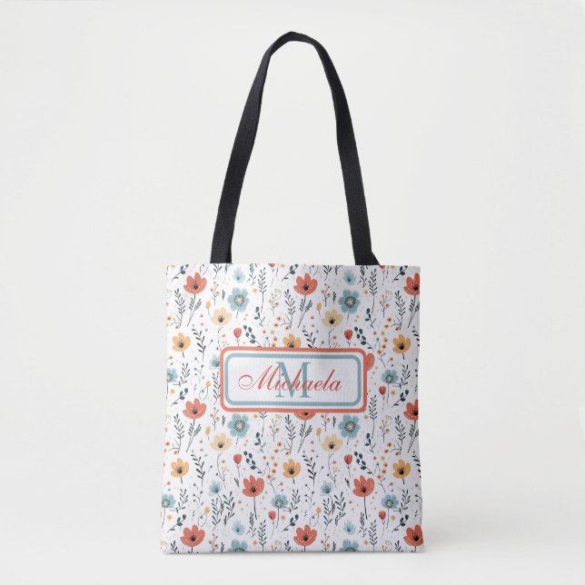 Tote Bag Fleur sauvage du printemps Motif, rouille, Tan, Bl (Devant)