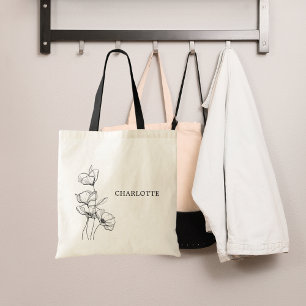 Tote Bag Fleur sauvage ligne art nom simple