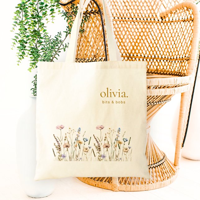 Tote Bag Fleur sauvage Monogramme Nom Élégant Floral (Créateur téléchargé)