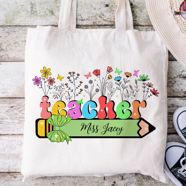 Tote Bag Fleur sauvage Nom de l'enseignant Personnalisé, ca (Wildflower Teacher Name, Custom Teacher name, Personalized Teacher, Gift for Teacher tote bag)