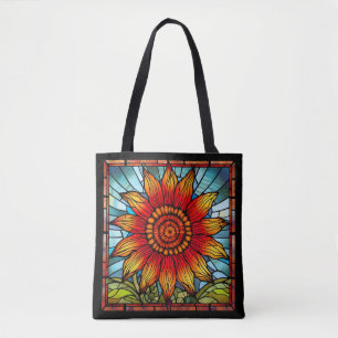 Tote Bag Fleur sauvage rouge et jaune en verre tendu
