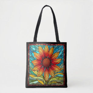 Tote Bag Fleur sauvage rouge et jaune en verre tendu