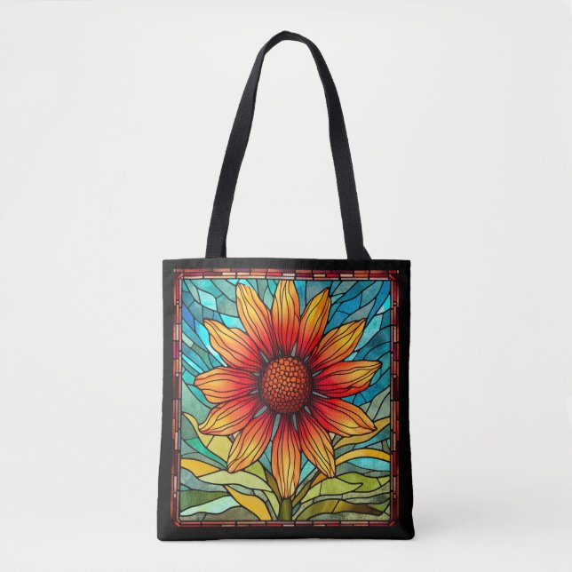 Tote Bag Fleur sauvage rouge et jaune en verre tendu (Devant)