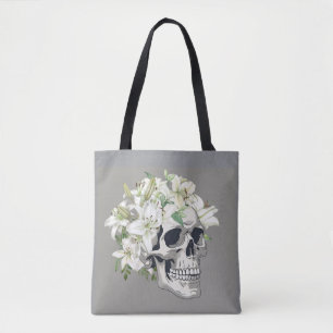 Tote Bag Fleur silencieuse : Crâne et Lys blancs