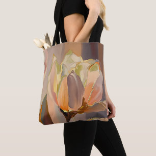 Tote Bag Fleur Silencieuse – Tulipes Abstraites en Or Doux
