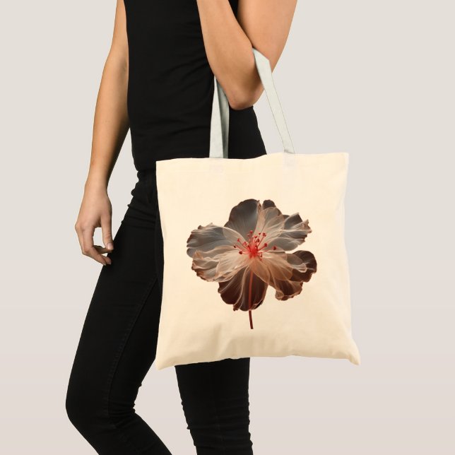Tote Bag Fleur translucide élégante sur le noir (Devant (produit))