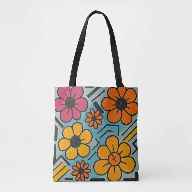 Tote Bag Fleur urbaine - Pop Florale Rétro (Devant)