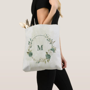 Tote Bag fleur verte et blanche