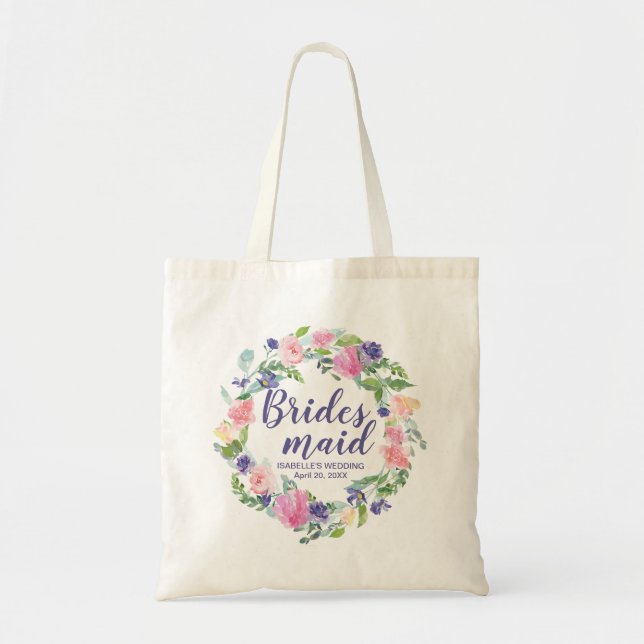 Tote Bag Fleur violette et rose Épouse personnalisée (Devant)