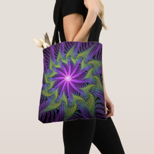 Tote Bag Fleuron vert violet Art Abstrait fractal moderne